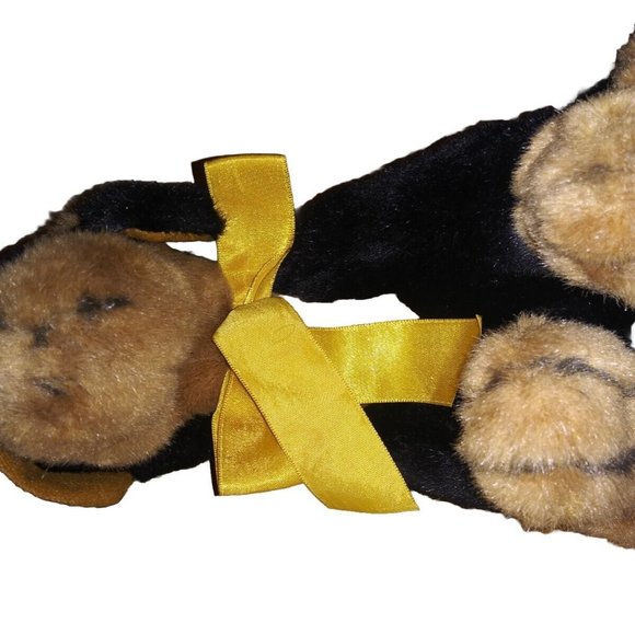 Rottweiler Realistic Puppy Stuffed Animal Yellow Bow Rotty Dog Plush Animal Toy - Picture 6 of 10
